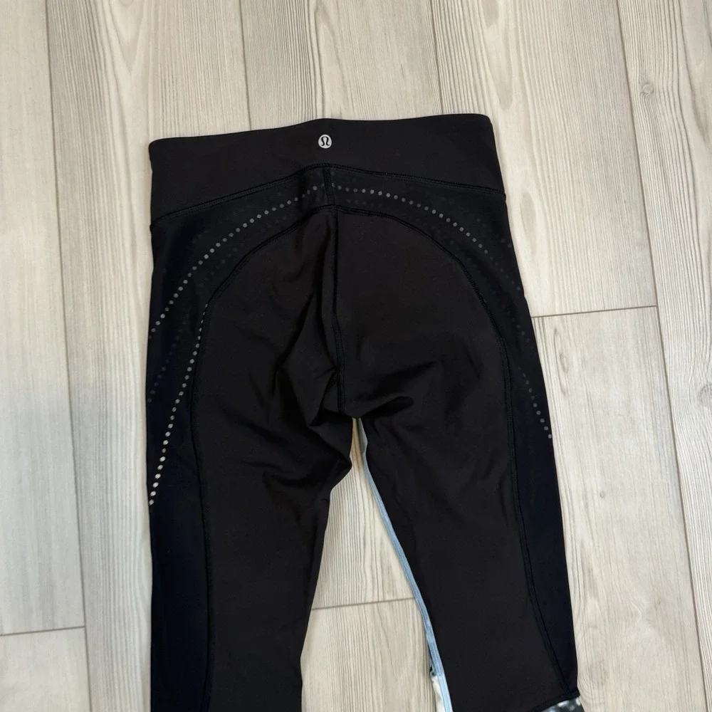 Lululemon Leggings Womens‎ 6 Blue Black Print Stop At Nothing Crop Yoga Gym